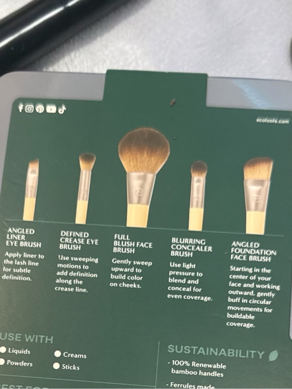 NWT Ecotools Natural Beige Handle Brush Set with Silver Ferrules - Picture 4 of 5